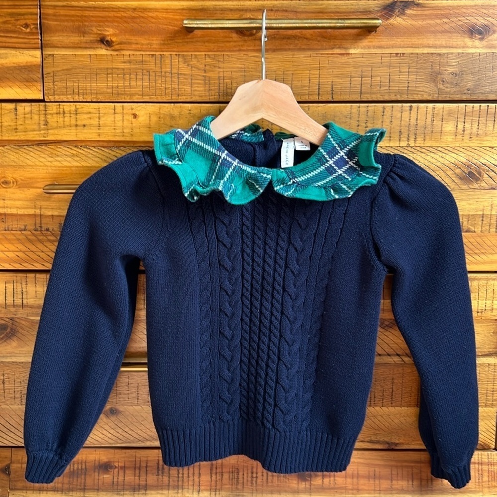Janie & Jack Cable Knit Tartan Collar Sweater